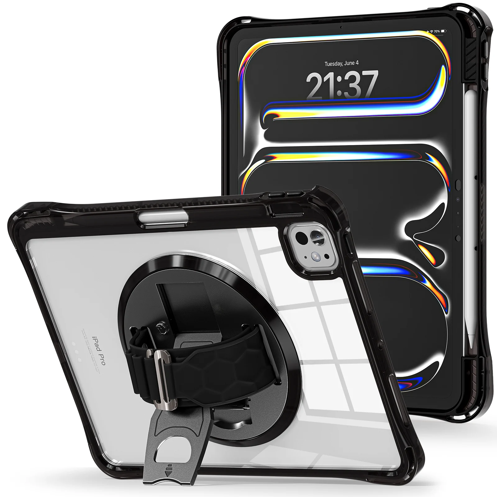 

Rotation Stand Tablet Case For iPad Pro 13 11 M4 Air 4 5 6 7 8 9 10th Generation Mini Hand Band Shockproof Clear Hard Cover