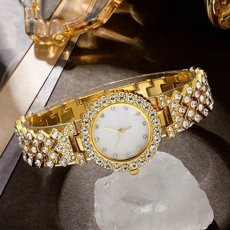 طقم ساعة 6 ساعات نسائية بحلقة وقلادة وأقراط وحجر الراين ساعة يد نسائية كاجوال للسيدات ساعات بسوار فولاذية طقم ساعة