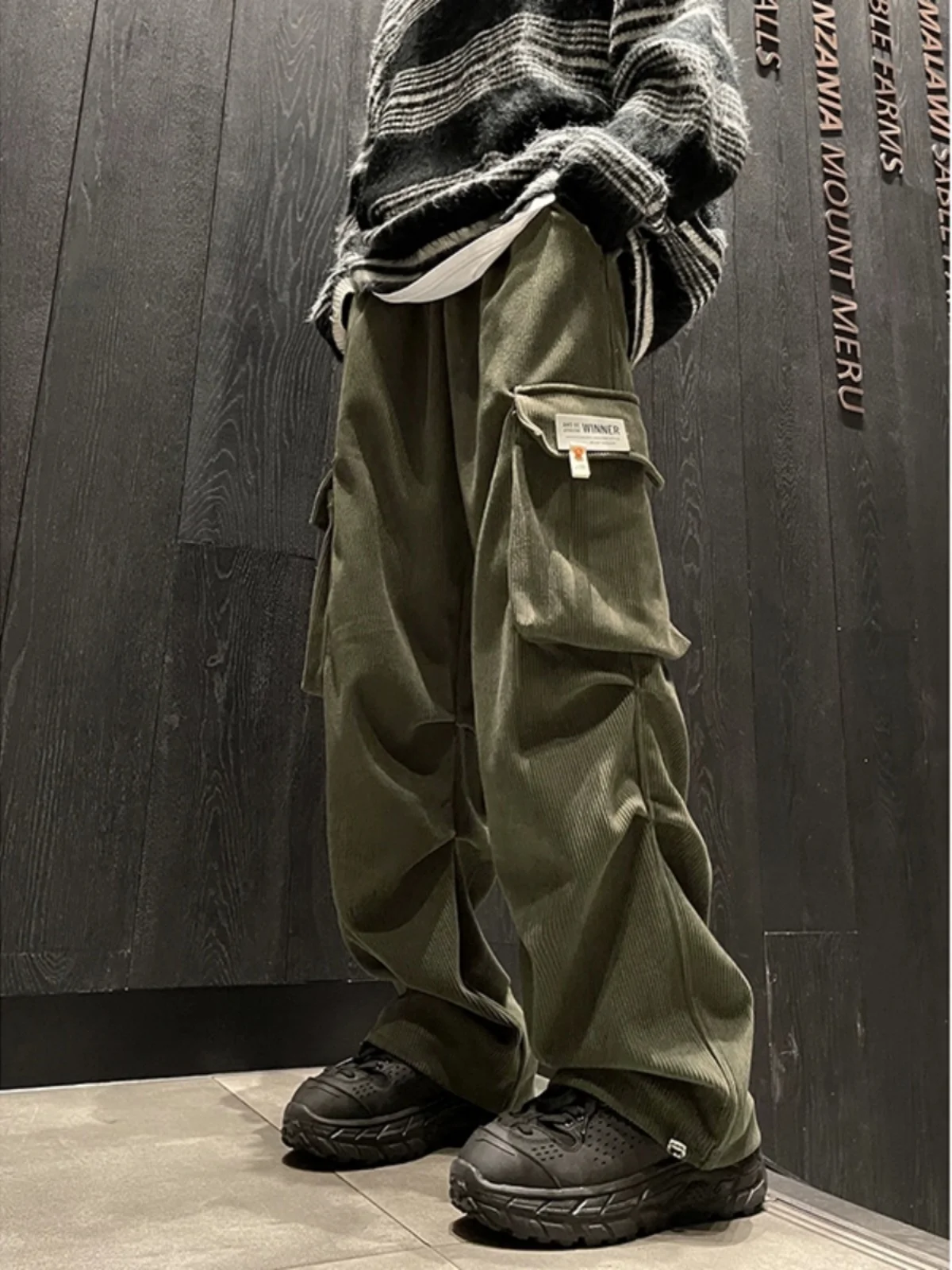 

Hip Hop Sle Corduroy Pants Autumn Collection Men's Military een Workwear Trousers Extended American Retro Paratrooper Pants