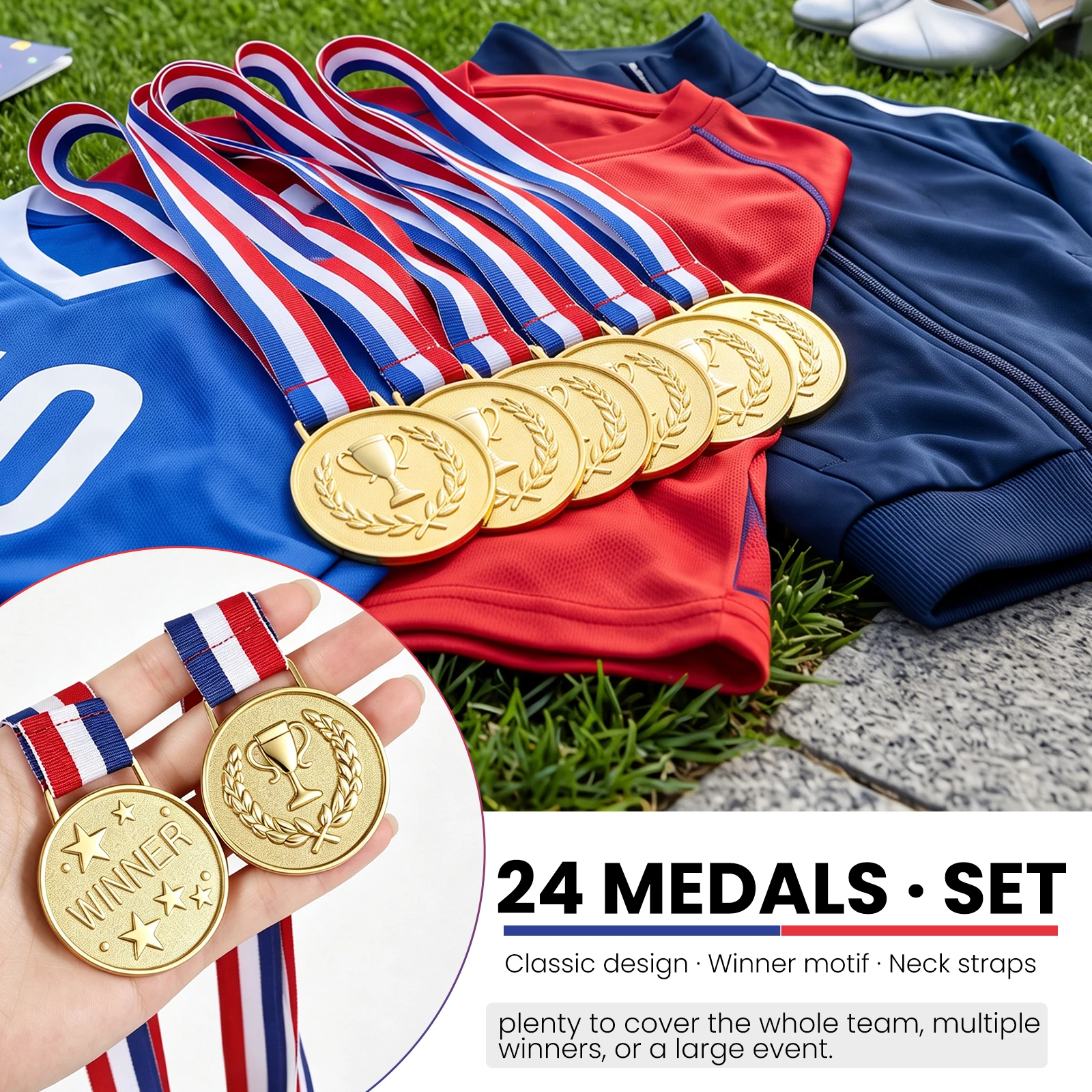 24 Stück Zinklegierungs-Auszeichnungsmedaillen in Gold, Silber und Bronze, 1., 2. und 3. Platz-Preise, Siegermedaillen für Sportveranstaltungen und Schulpreise – Detail 3
