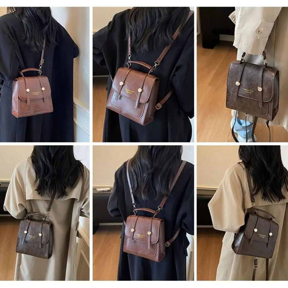 Fashionable PU Material Ladies Backpack Black Coffee Brown Simple Design Casual Backpack Street Trend Backpack For Women