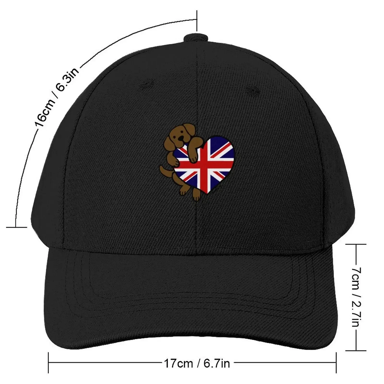 Union Jack British Heart Chocolate Labrador Baseball Cap Trucker Hat black funny hat birthday Female Men's