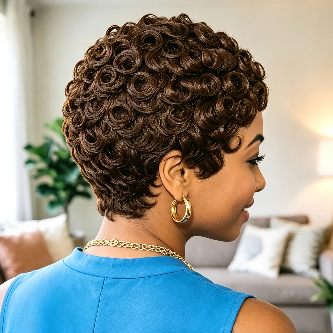 Short Curly Pixie Cut Wig Human Hair Full Machine Made Wig Natural Looking Wigs For Women Daily Wear