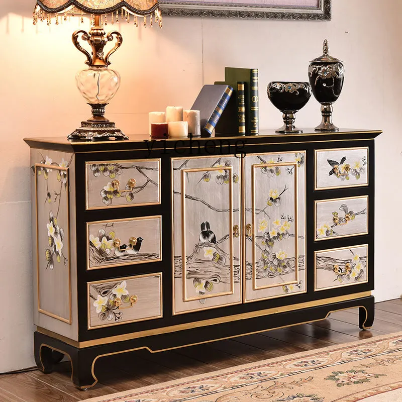 

FY solid wood dining side tea cabinet living room entrance entrance door decorative locker