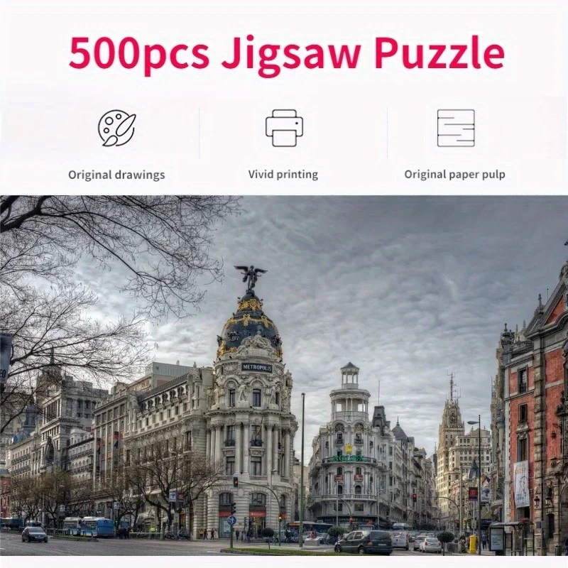 500 Pieces Jigsaw Puzzle for Adults Painting European Street Paper Puzzles Home Decor Wall Display Halloween Christmas Birthday