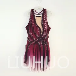 LIUHUO Ice Figure Skating Dress Girls Women Teens Stretchy Spandex Gradient Competition Wholesale Red BD7095