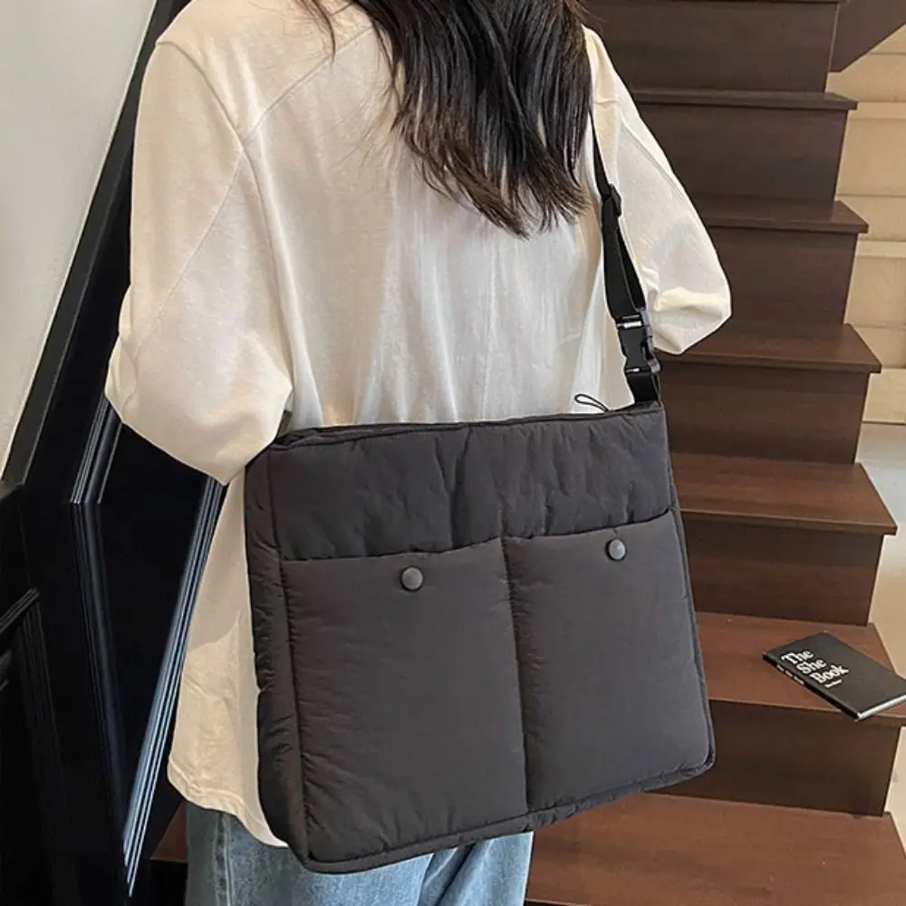 

Cute Down Space Cotton Crossbody Bag Tote Bag Solid Color Korean Shoulder Bag Large Capacity Square Bag Laptop Bag Office Worker
