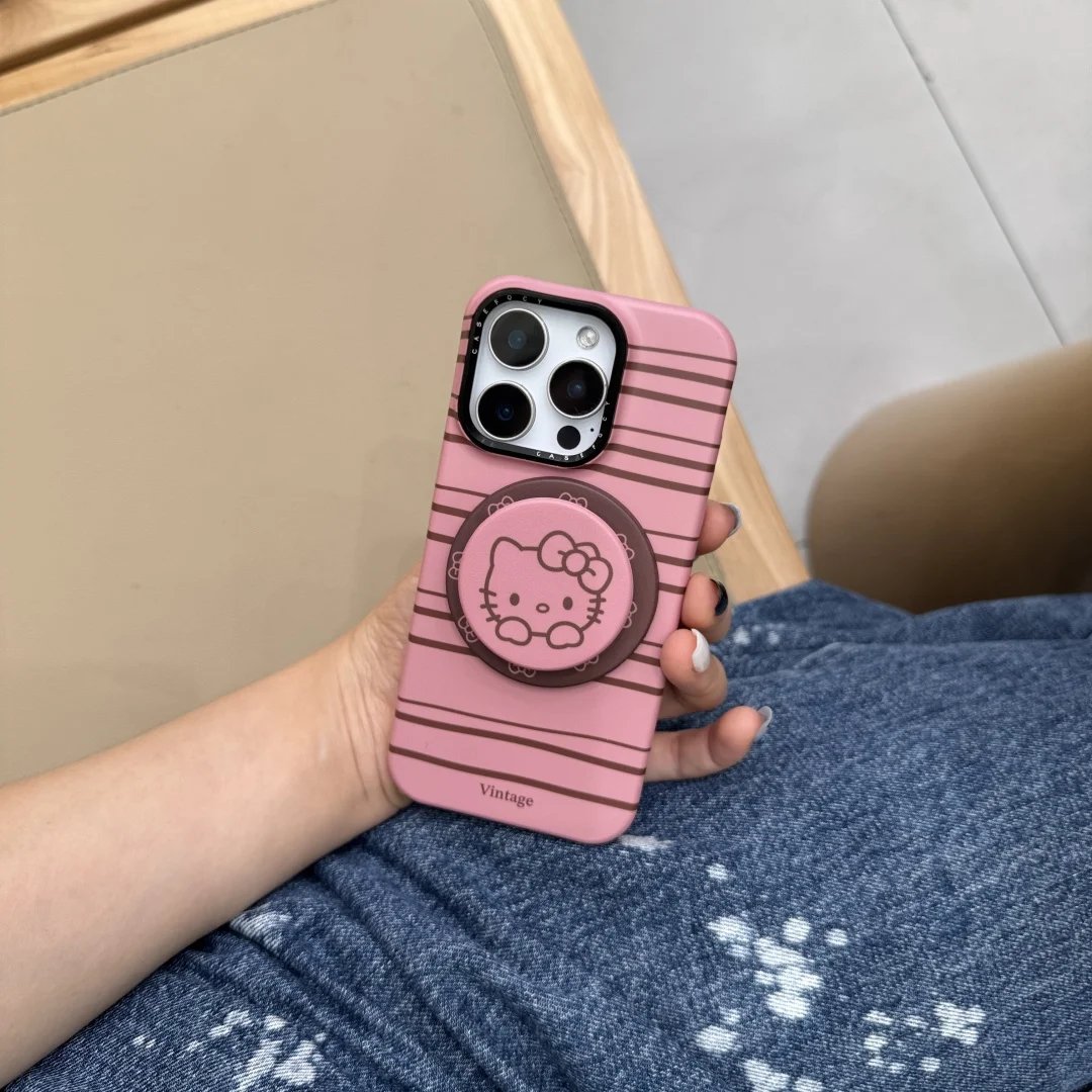 

Simple Pink Stripe Magnetic Holder Magsafe Wireless Charge Phone Case For iPhone 12 13 14 15 16 17 Pro Max 16 Plus back Cover