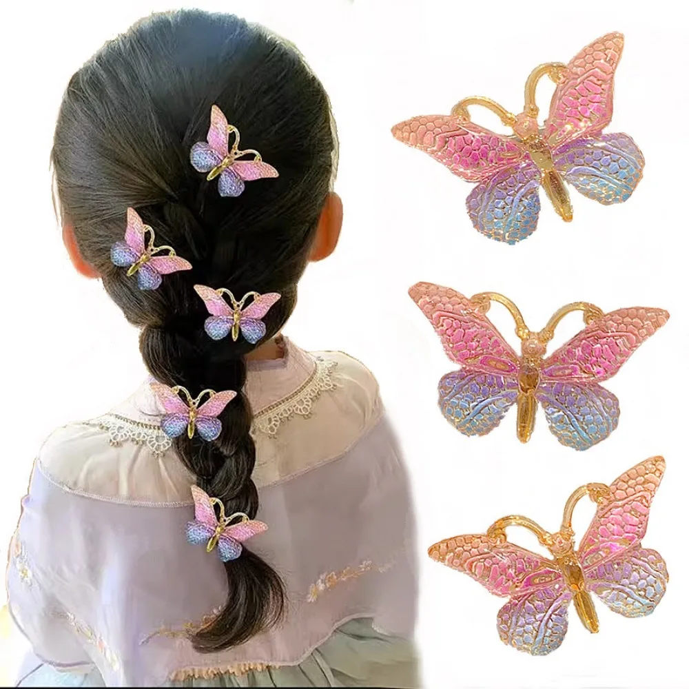 머리핀 5PCS Sweet Macarons Gradient Color Cute Butterfly Kids Hairpins Children Headwear Princess Barrette Girls Hair Accessories