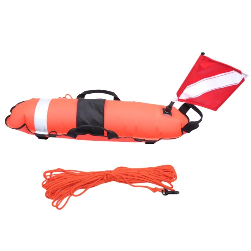 상단 팽창 어뢰 부표, 높은 가시성 다이버 다운 안전 표면 마커 부표 신호 플로트, 다이빙 플래그 2 개 포함