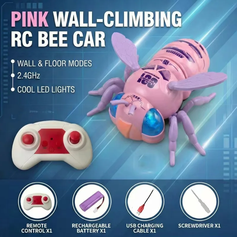 New Remote Control Wall Climbing Car, Simulation Bee Animal RC Toy, Kids Creative Electric Toy with Light Effect