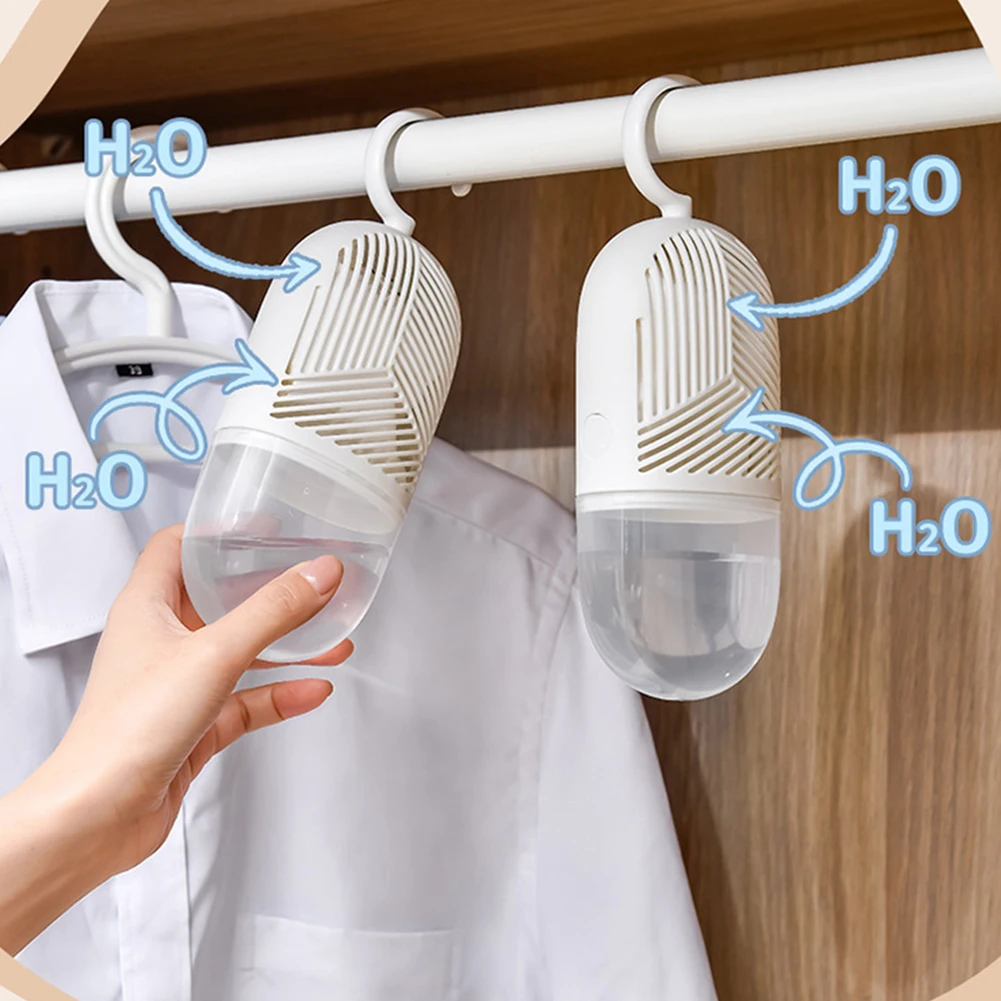 Clothes Dehumidification Box Reusable Hanging Dehumidifier Packs Anti-Mold with Water Collector&Hook for Wardrobe Closet Cabinet