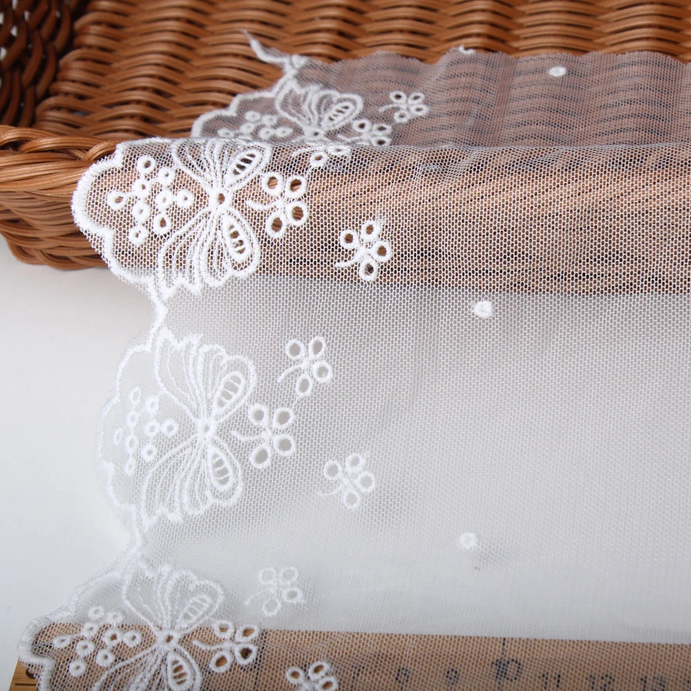 

White Cotton Thread + Embroidered Mesh Lace Garment Lace Ribbon Fabric Trims Trimmings DIY Handmade Sewing Accessories