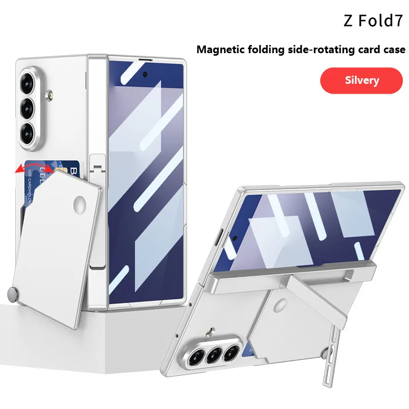 

Side Rotating Card Holder Case For Samsung Galaxy Z Fold 7 Fold7 5G Magnetic Folding Protective Cover With Tempered Glass