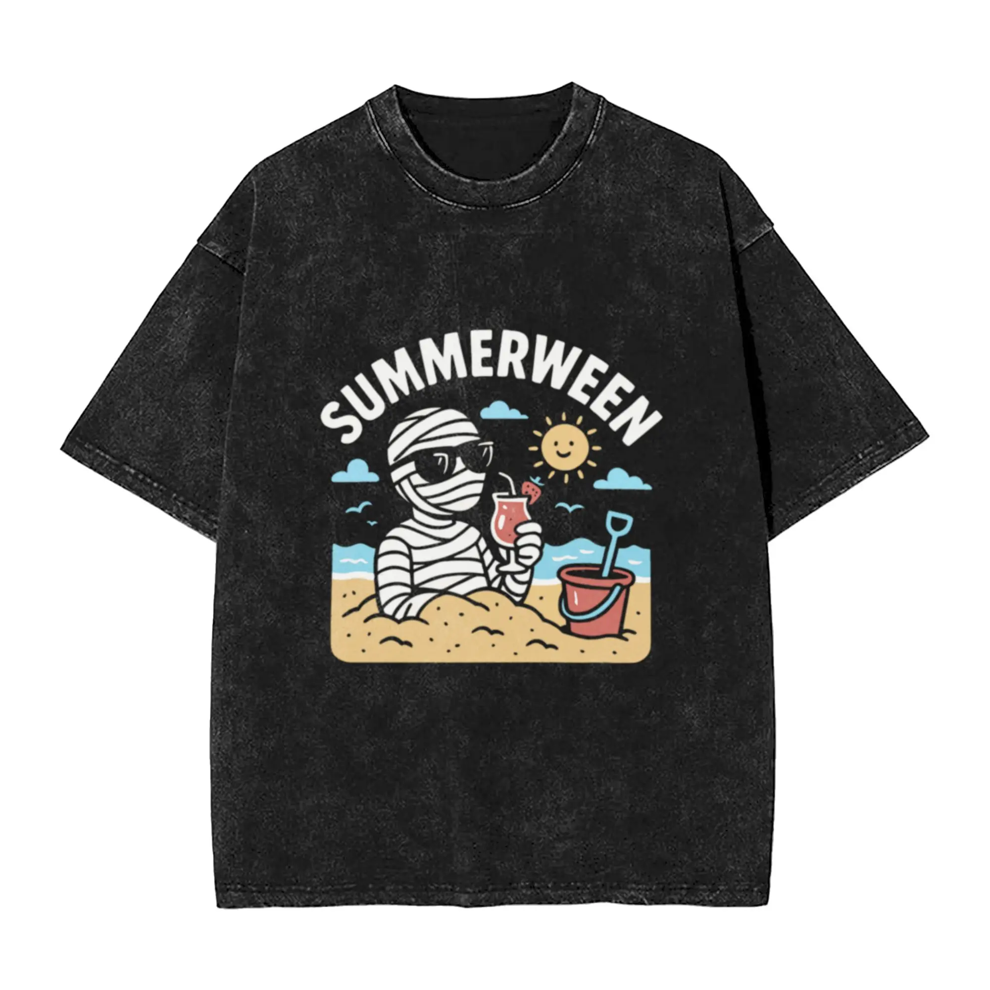 Summerween Summer Halloween Mummy Summerween Gear  Unique Stylish A Washed T Shirt Men's Women's Oversized Cotton Tees Tops