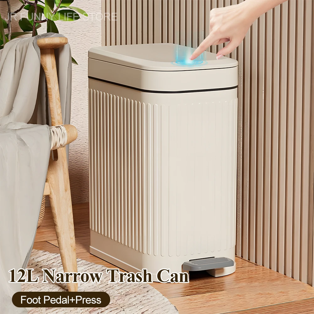 12L Narrow Trash Can With Foot pedal Bathroom Press Type Trash Bin Anti odor Wastebin For Kitchen Toilet