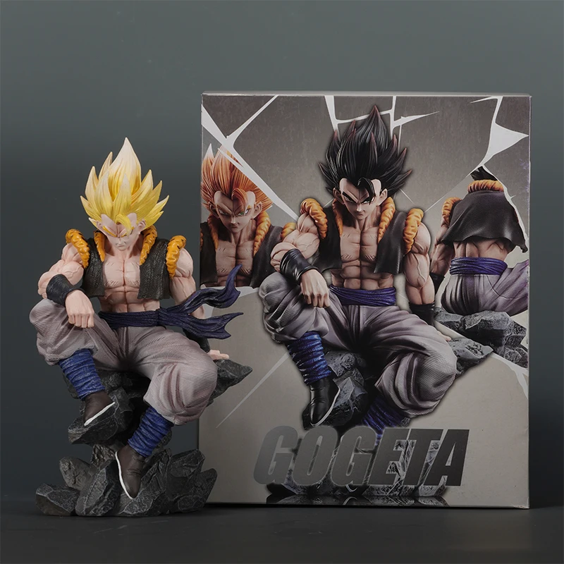 23cm Anime Dragon Ball Figure Gk Gogeta Three Head Replaceable Sitting Posture Gogeta Figures Pvc Model Doll Ornaments Toy Gift