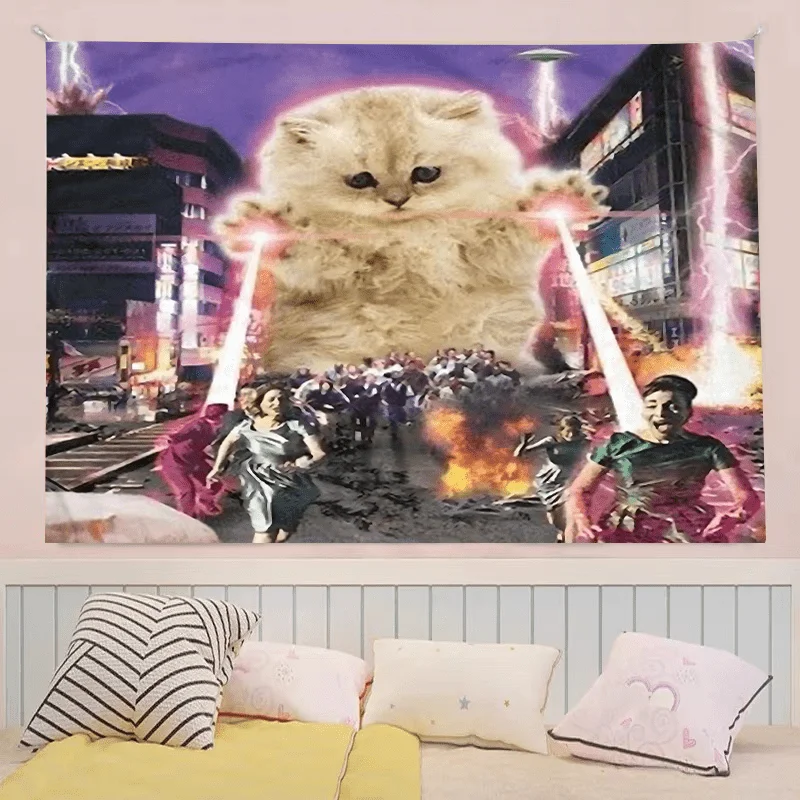VIKAMA Laser Cat Rampage Tapestry Dazzling Laser Beam Game Esports Room Theme Personalized Room Decor