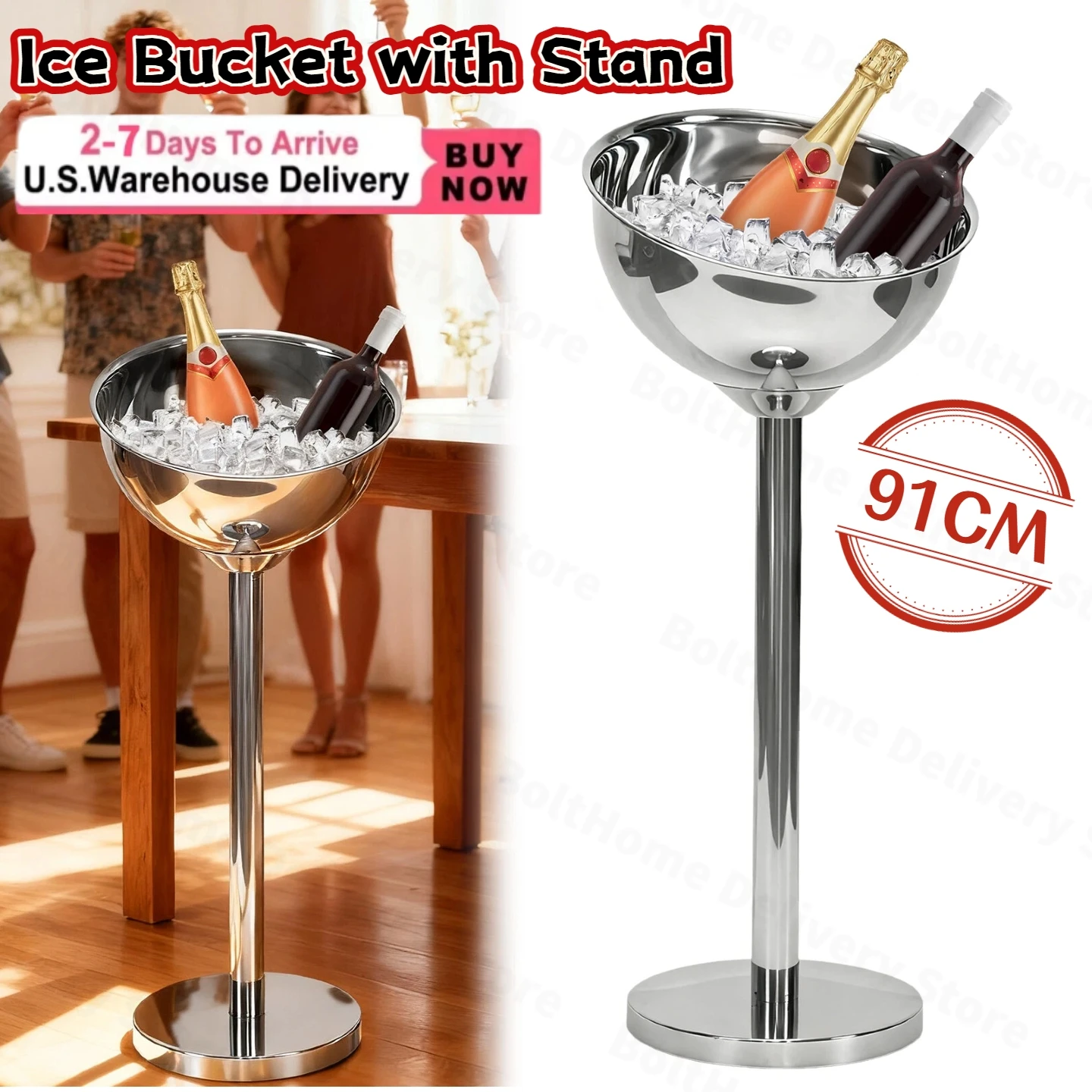 

35" Stainless Steel Champagne Bucket with Stand | Wine Chiller for Parties Free Standing Ice Holder Outdoor Indoor Bar KTV Use