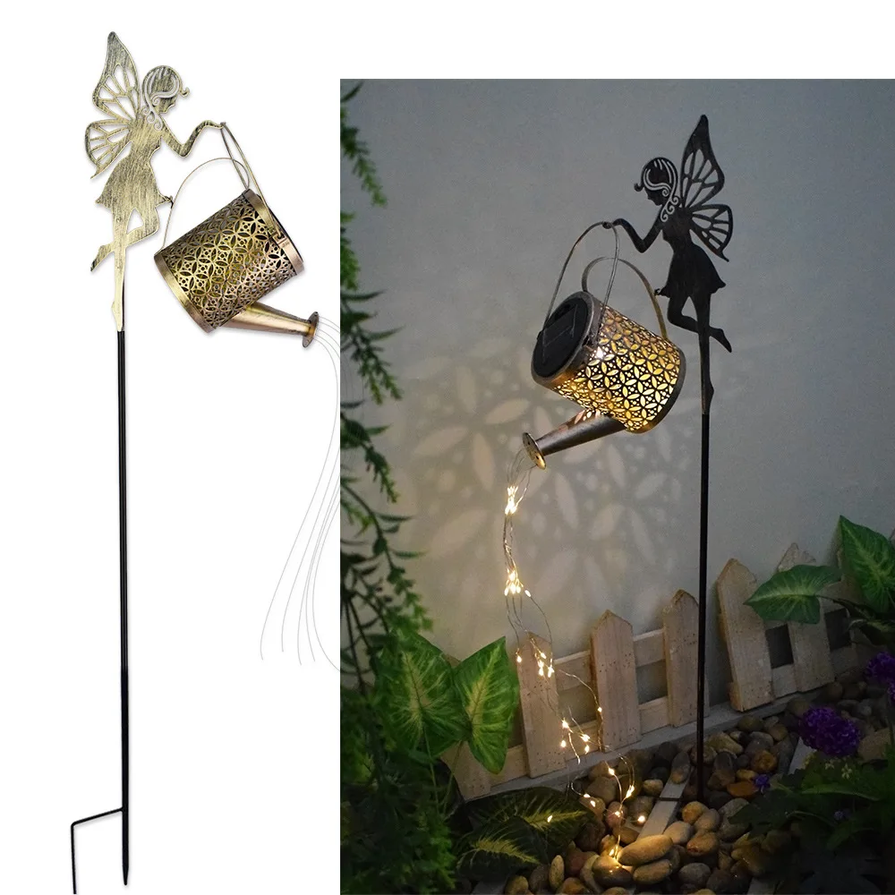 Vintage Wrought Iron Openwork LED Fairy Lights - Solar Watering Can Courtyard Light, Suitable for Gardens, Patios, and Yards