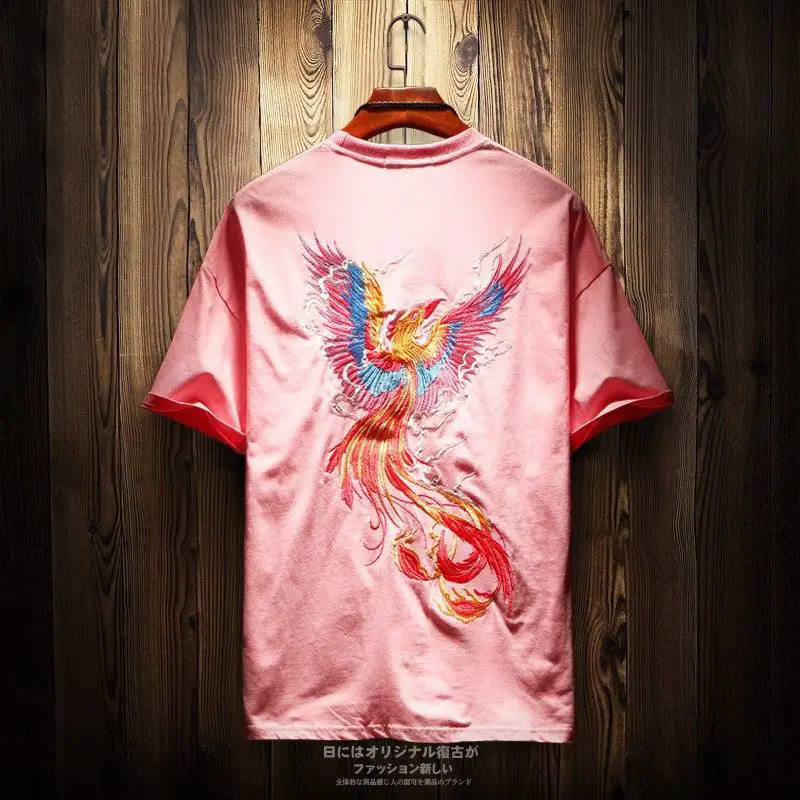 Oversized 2xl Phoenix Embroidery China Style Mythical Beast Cool Fashion Summer Men T Shirt Short Sleeve Casual 2022 Streetwear