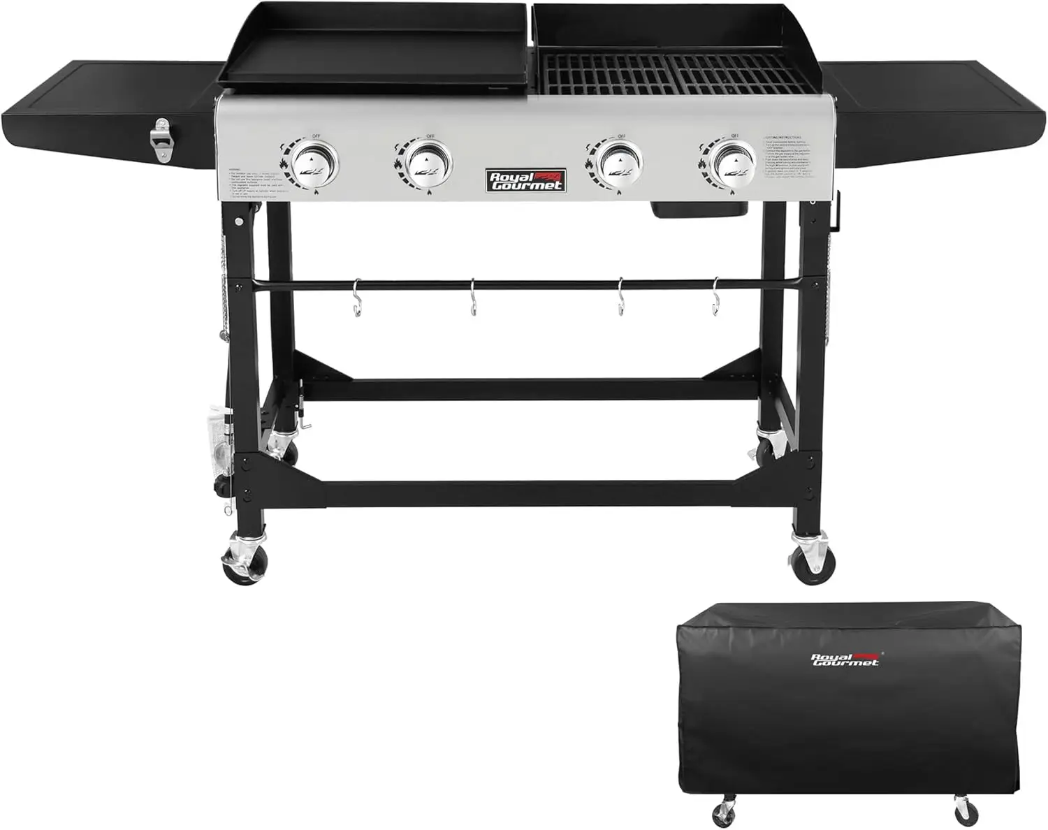 Burner Portable Gas Grill and Griddle Combo with Cover, 48,000 BTUs, Propane Griddle Grill Combo for Outdoor Cooking While