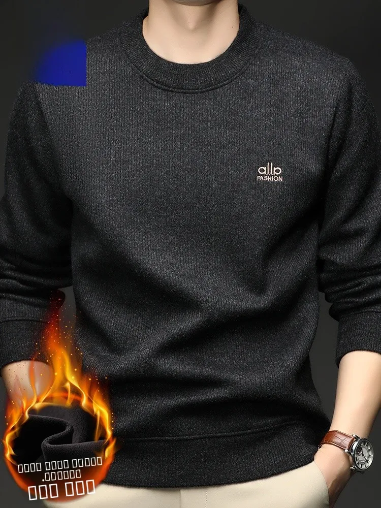 

Rn Men's Knitted Sweater Thiened Fce Long Sve round Ne Casual Versatile Base Layer Warm Winter Faion Ci Sle