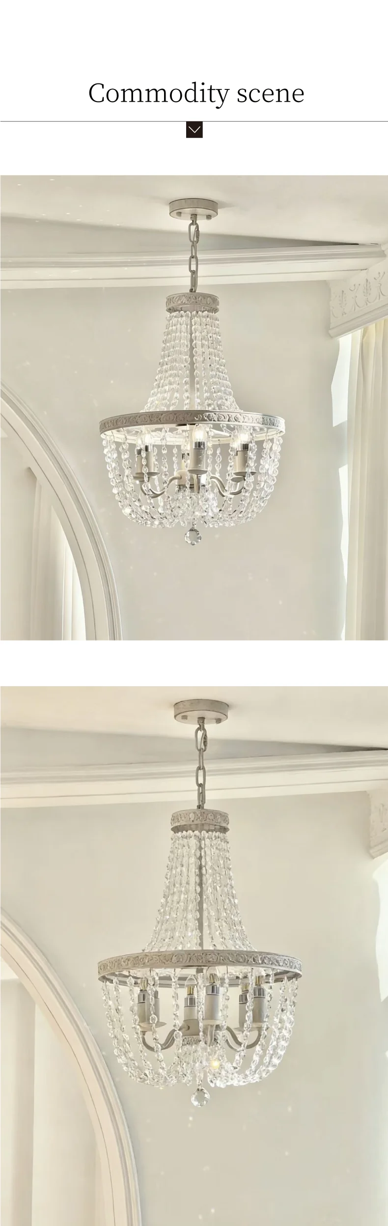 American K9 Crystal E14 Pendant Lights French White Iron