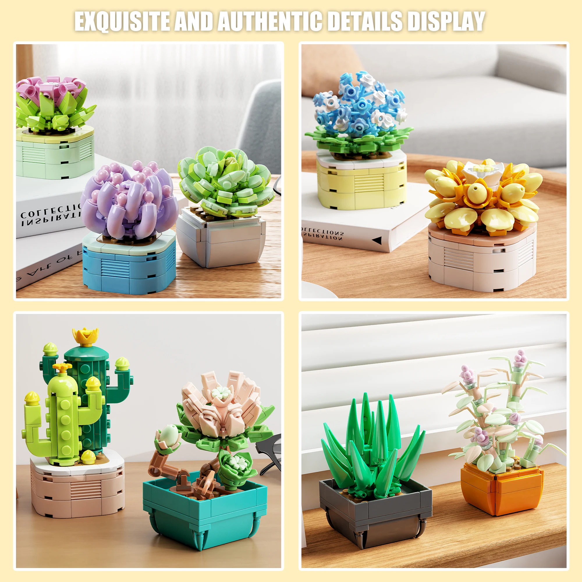832PCS Vetplant Ingemaakte Bouwsteen Bloem Model Puzzel Speelgoed Sets Bureau Decor Nieuwjaar Kerst Verjaardagscadeautjes