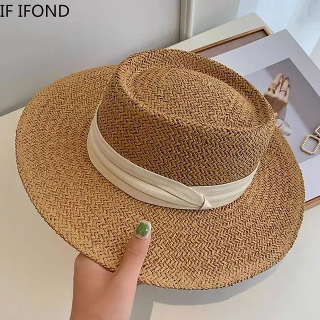 Wiosna Lato Oddychające Słomkowe Kapelusze Dla Kobiet Moda Casual Fedora Hat Outdoor Concave Top Travel Hats Panama Beach Sun Hat