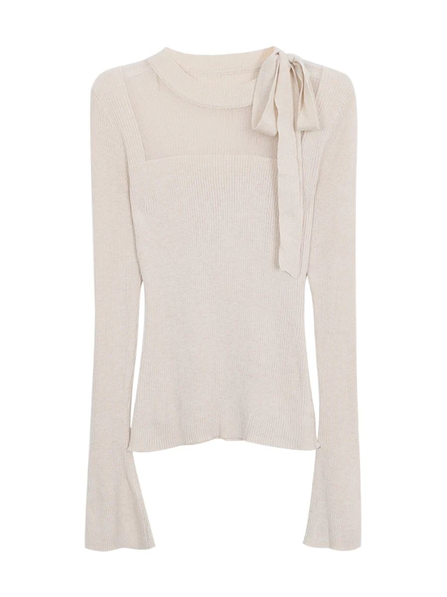 

Red Celebri Knitted Sweater Women's Faion Autumn 2025 New Arrival Knot High-End Feelings Long Sve Top Coat