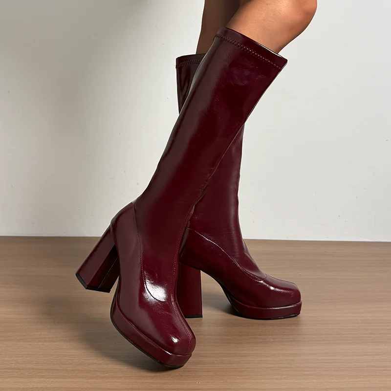 أحذية عالية للنساء عالية الكعب موضة حذاء برقبة للركبة مكتنزة مصمم أحذية الشتاء الأنيقة 2025 مضخات جديدة فاخرة Mujer بوتاس
