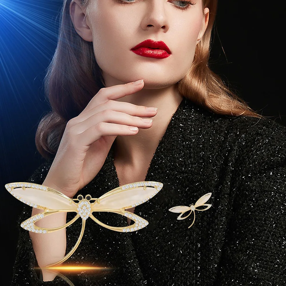 

luxurious Dragonfly Brooch Pearl Copper zircon Women's Sweater Top Anti exposure Pins Clothing Accessories Direct Sales