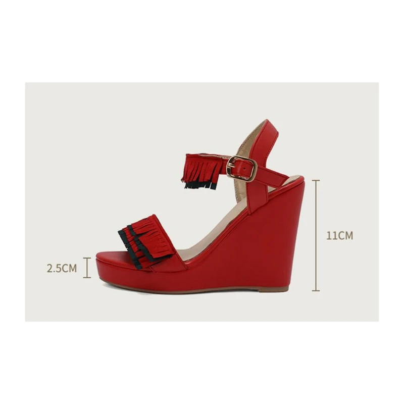 ASILETO 2024 Summer New Tassesl Sandals Open Toe Wedges High Heels 11cm Platform 2.5cm Buckle Big Size 49 50 Dating Shoes