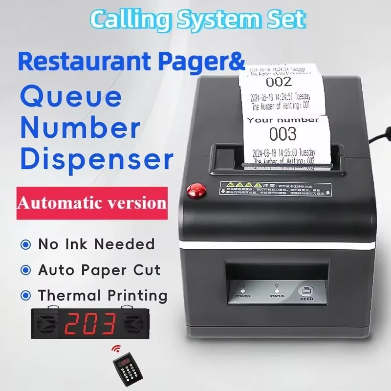 Ticket Dispenser 57mm Label Receipt Take Number Machine and Restaurant Pagers Queue Call Management System Restaurant Equipments