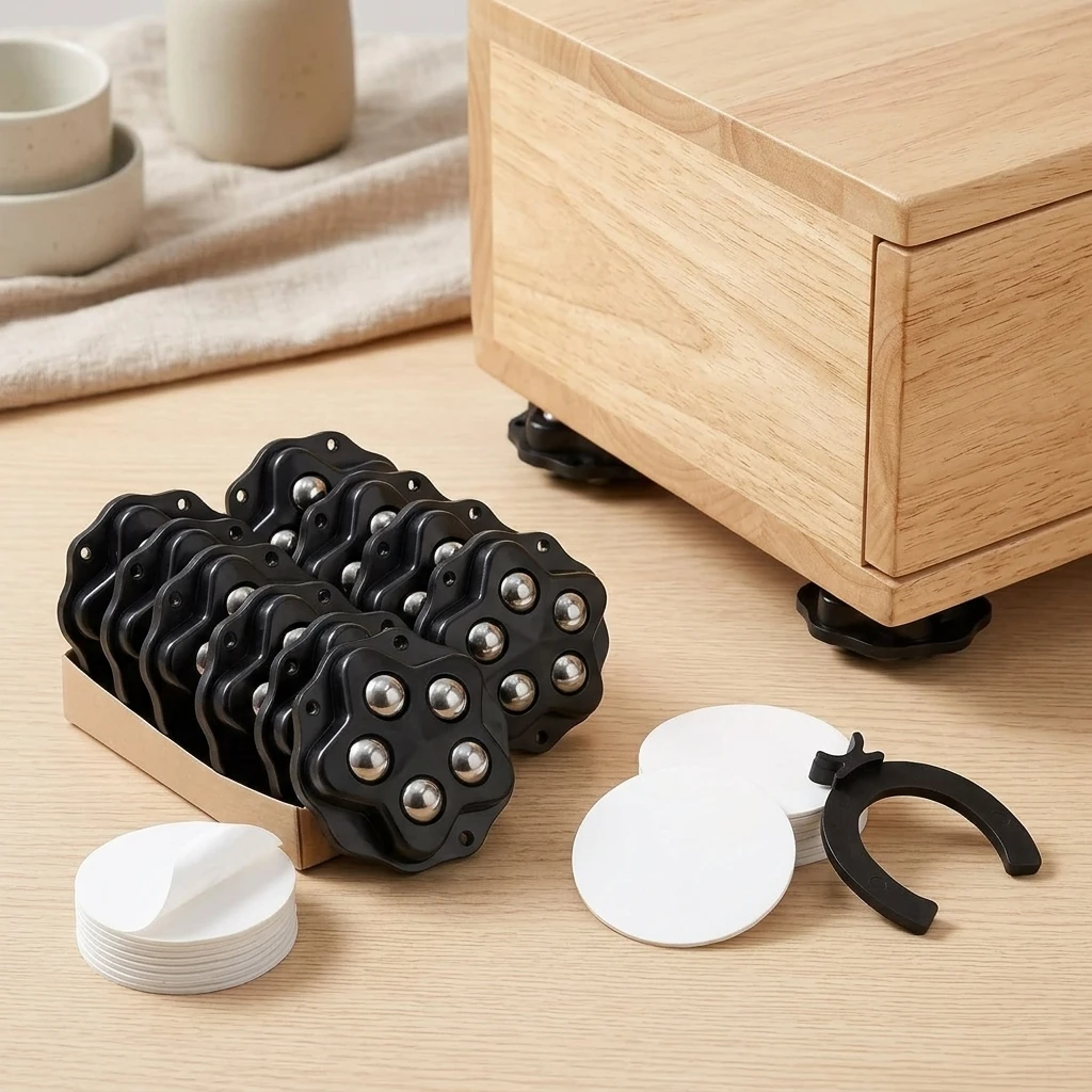12PCS Self Adhesive Furniture Rollers Stainless Steel Ball Bearings Heavy Duty Moving Pads for Sofas Tables Chairs