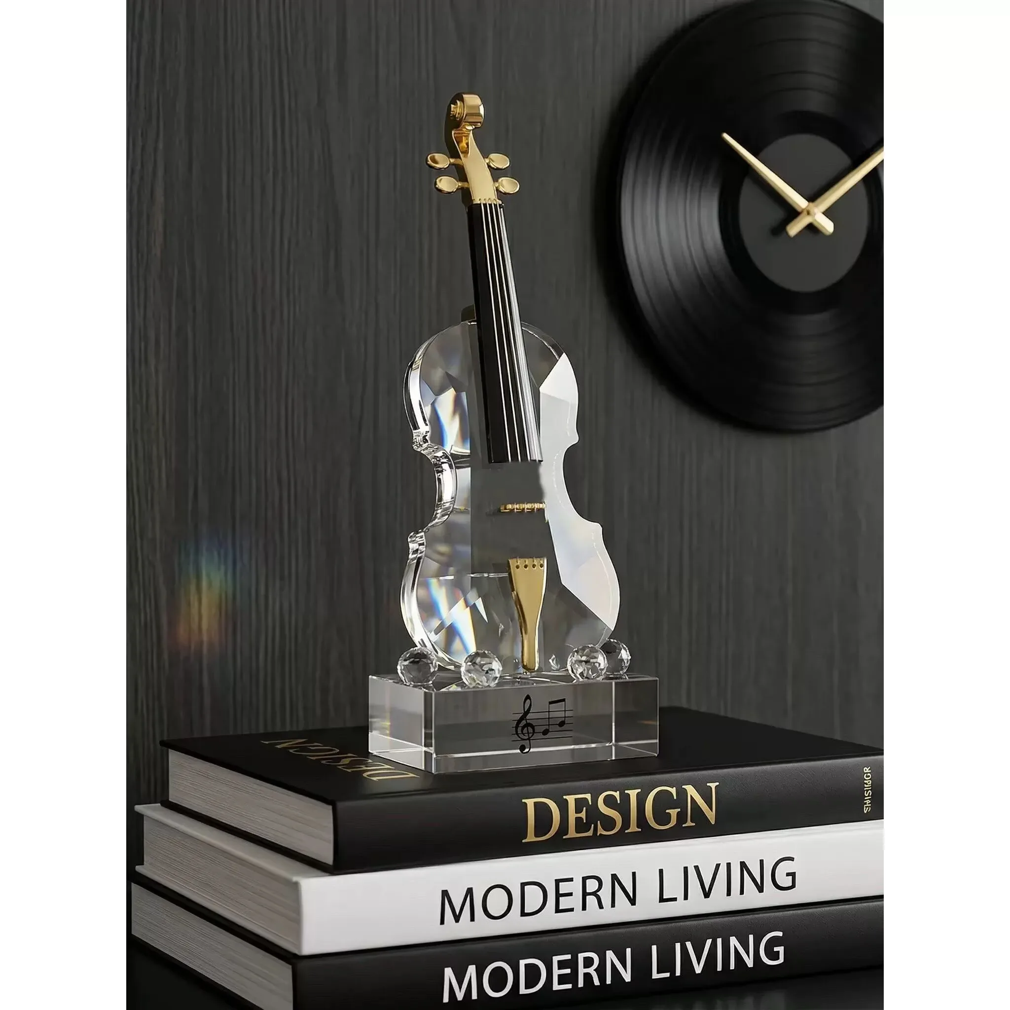 Room decor High transparency luxury crystal with base violin ornament decoration Desktop decor accessories bedroom entrance gift