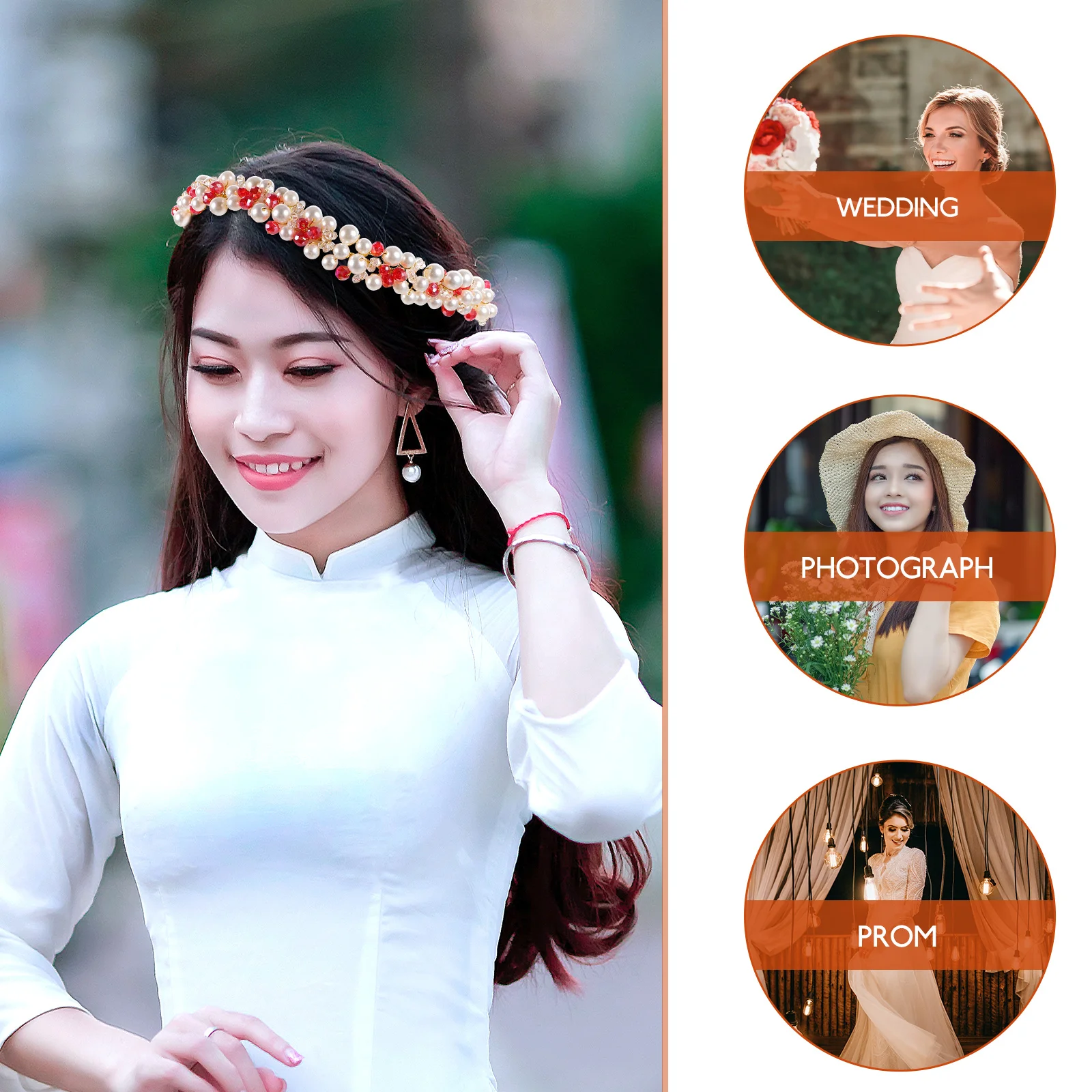 

Pearl Hairb Headpiece for Women Bridal Wedding Accessories Red Rhinestone Girls Half Updo Hairstyle Comfortable Lightweight