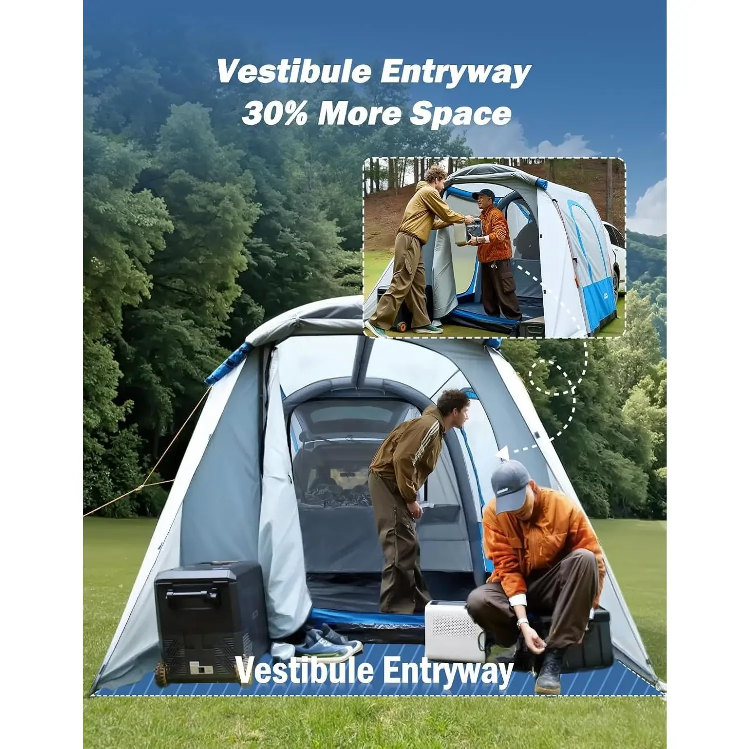 خيمة YOU-SUV مع مضخة قابلة للنفخ، مساحة أكبر بنسبة 30%، خيمة سيارة سهلة الإعداد للتخييم العائلي تتسع لـ 6 أشخاص، وسيارات الدفع الرباعي أو التخييم ذات الاستخدام المزدوج