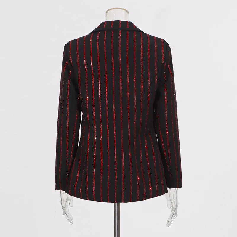 European American Style Striped Diamond V-Neck Long-Sleeved Blazer Fashion Small Suit Design Sense Hot y2k 2025 new