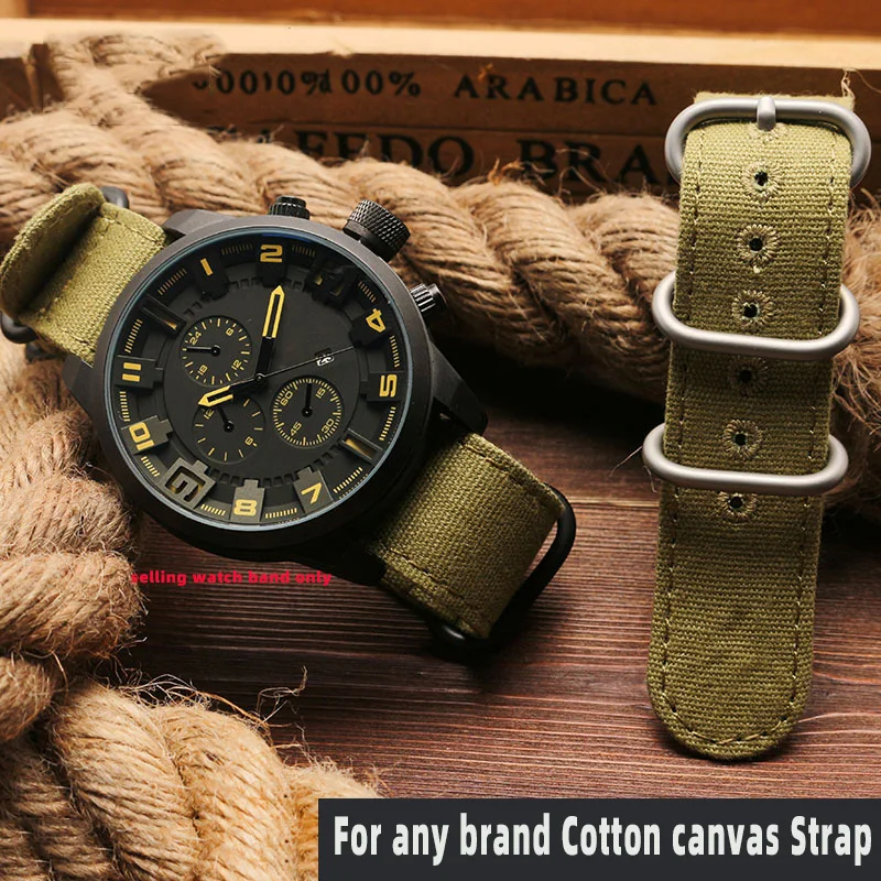 For any brand watch Fabric Military watchband watch Climbing Sports wristband straps 20 22 24 26mm men\' Cotton canvas bracelet