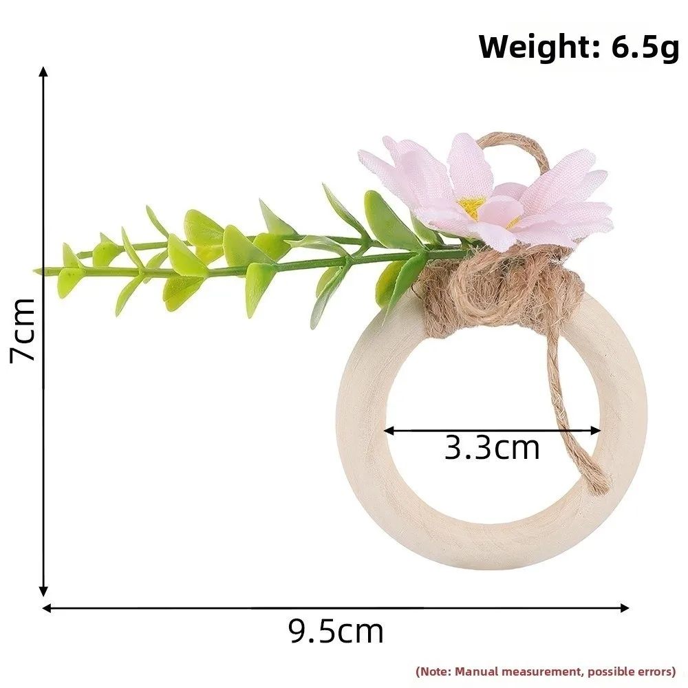 New Wooden Base Fabric Flowers Napkin Rings Rustic Style Handmade Napkin Holders Ball Flower Napkin Fastener Party Table Decor