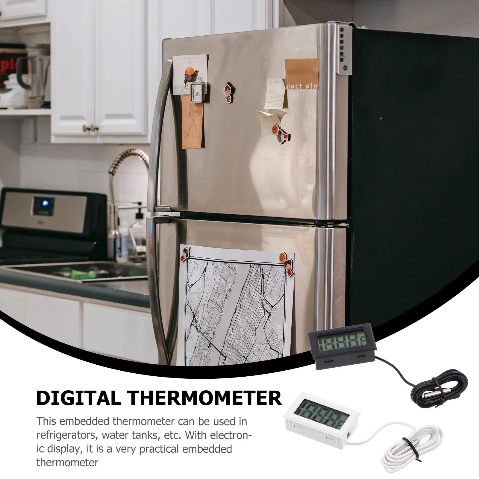 

2Pcs Embedded Electronic Thermometer Mini Digital Temperature Gauge for Home Refrigerator Water Tank Use Embedded Thermometer