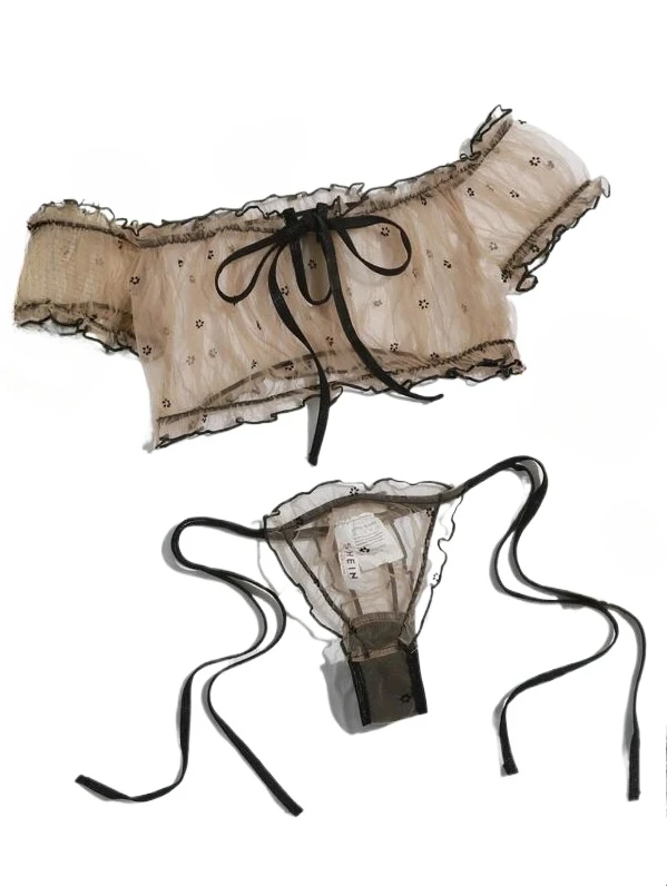 Sex Underwear Sexy Women's Mesh Perspective Off-the-shoulder Tube Top Underwear Set Sexy Women's Private Transparent Bra Set