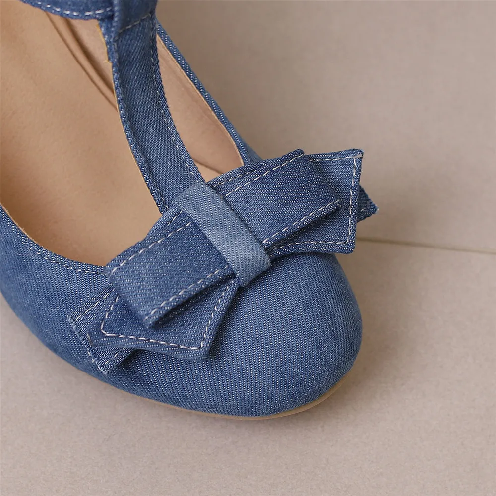 2024 Spring Summer Girls High Heel Shoes Denim Pumps T-Buckle Fashion Women\'s Spike Heels High Heels for Office Party Banquet