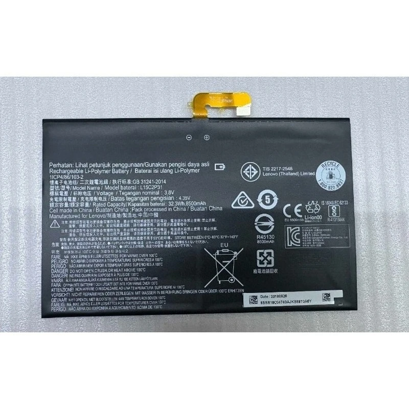 3.8V 32.3Wh 8500mAh L15C2P31 Laptop Battery for Lenovo Yoga Book YB1-X91F X91L X91X YB1-X90F YB1-X90L Series Replaceable Battery