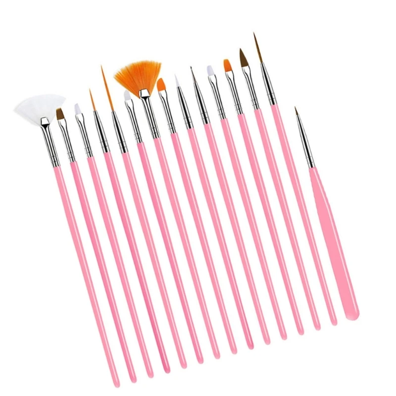 Collection pinceaux essentiels pour les artistes des ongles, 15 pièces, pour les designs les détails du gel