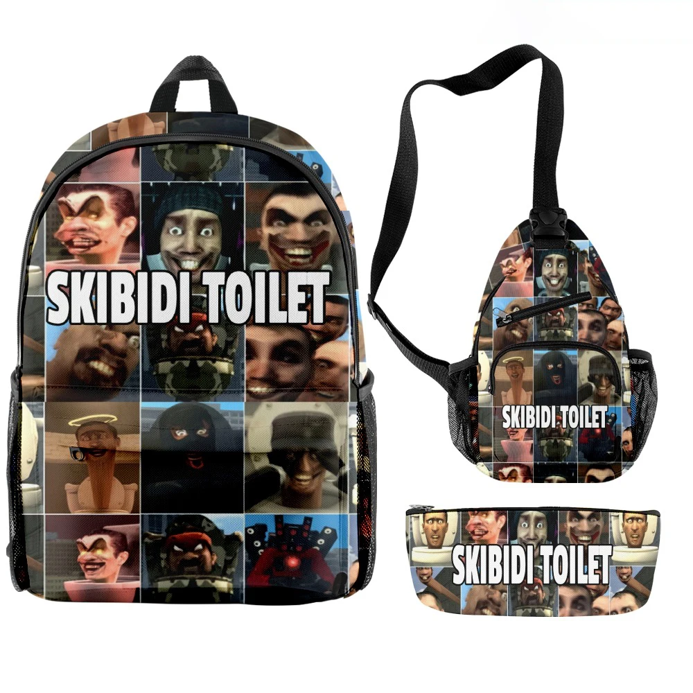 

Skibidi Toilet Cartoon Backpacks 2023 New Game Daypacks 3 Pieces Sets Zipper Rucksack Shoulder Bag Pencil Bag