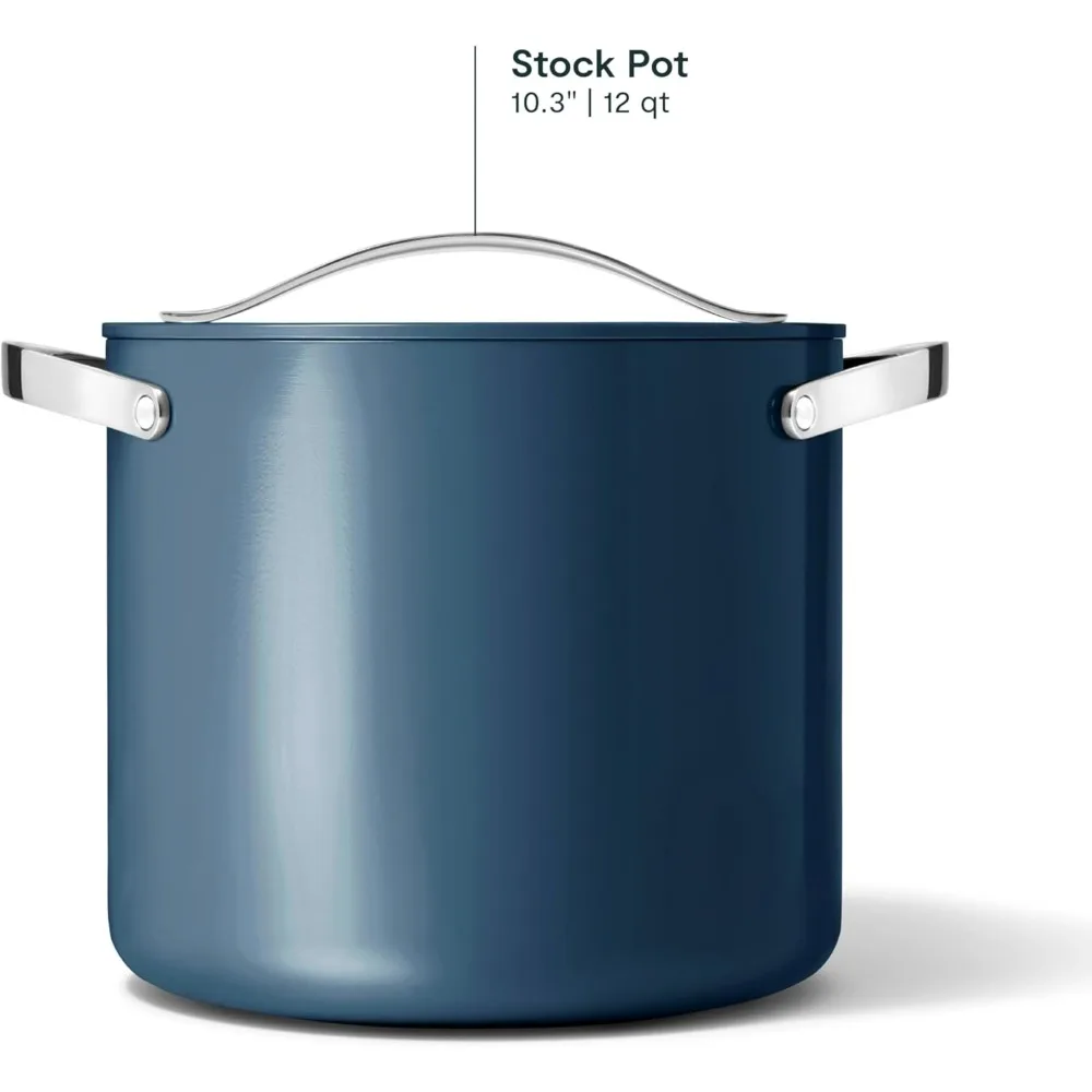 Stock Pot 12 Qt Ceramic Coated Pot With Lid  Fee From Forever Chemicals  Large Pot for Bigger Batches - Navy