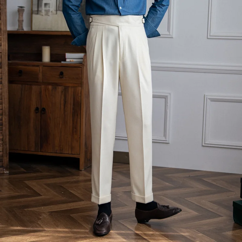 Korean Fashion Men High Waist Straight Suit Trousers Spring Summer British Style Elegant Casual Pants Y2k Men Clothing